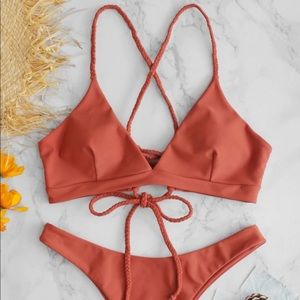 ZAFUL Lace- Up Braided Strap Bikini Set
